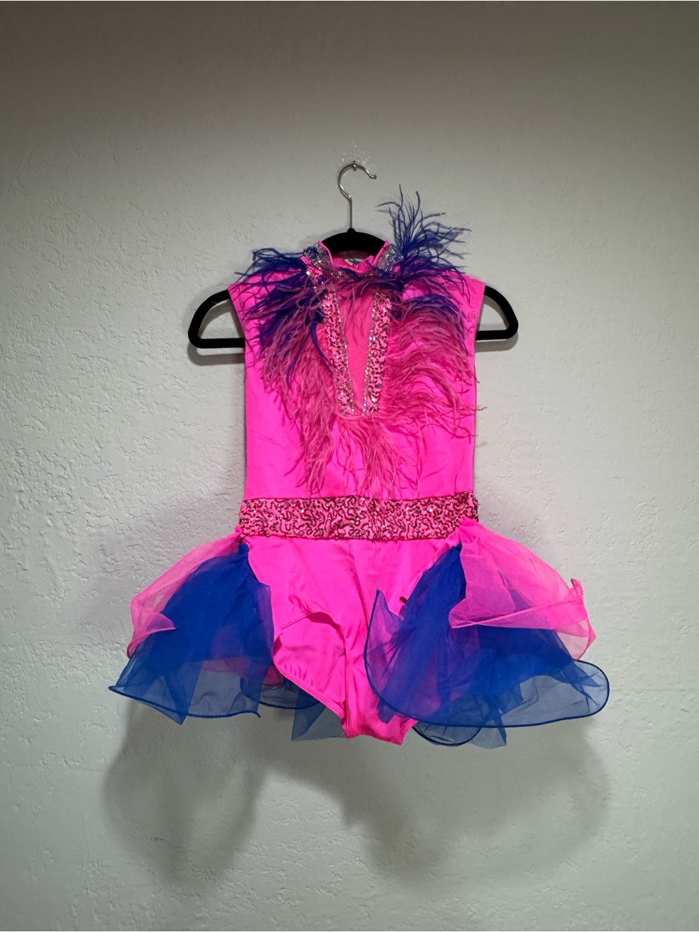 Weissman Neon Pink & Royal Blue Feather Dance Costume